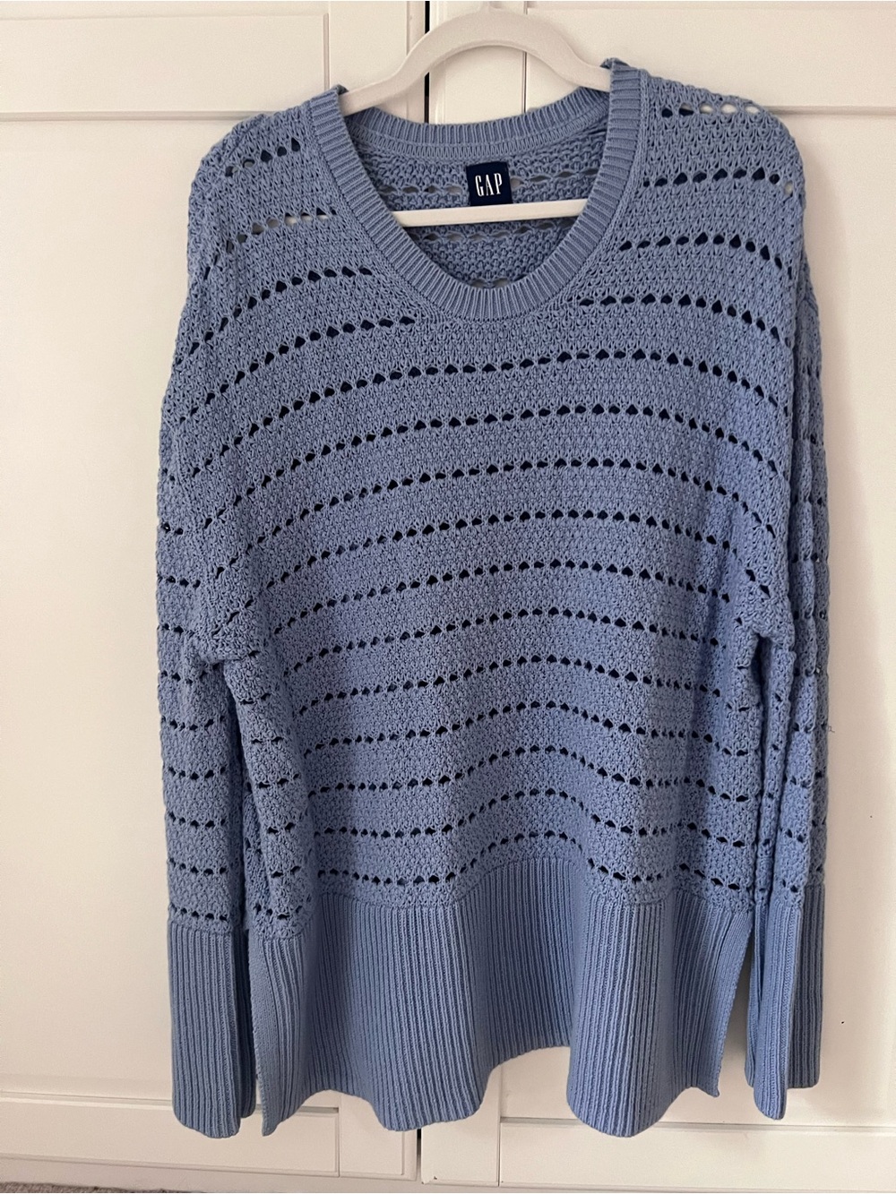 GAP Sky Blue Open-Knit Crewneck Sweater